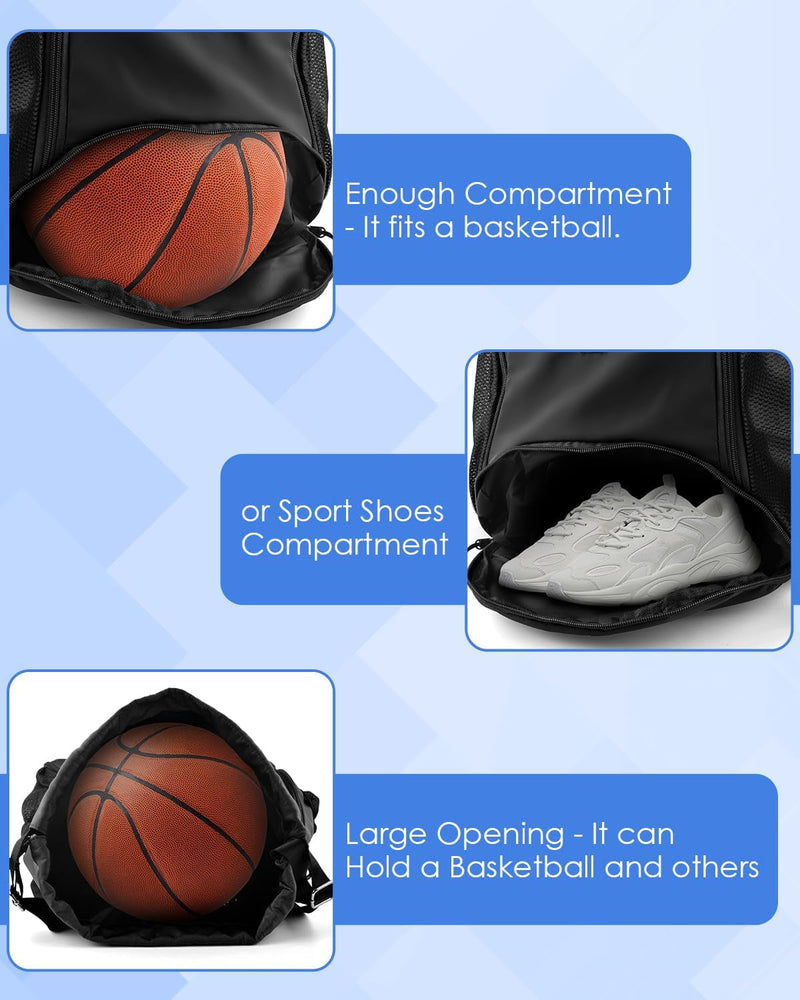 BROTOU Soccer Drawstring Backpack, Basketball Bag, Volleyball Football Bags with Ball and Shoe Compartment