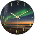 Beach Wall Clock Battery Operated 12 Inch - Glass Wall Clock Non Ticking - Analog Blue Wall Clock for Bedroom Living Room Kitchen Bathroom Office