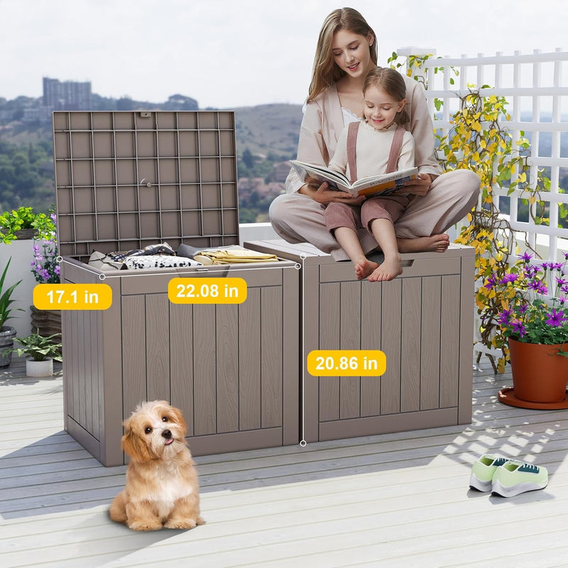 31 Gallon Waterproof Outdoor Storage Box,Resin Deck Box,Lockable outside Storage Box Container for Patio Furniure,Garden,Pool Tools (31 Gallon,Light Brown)