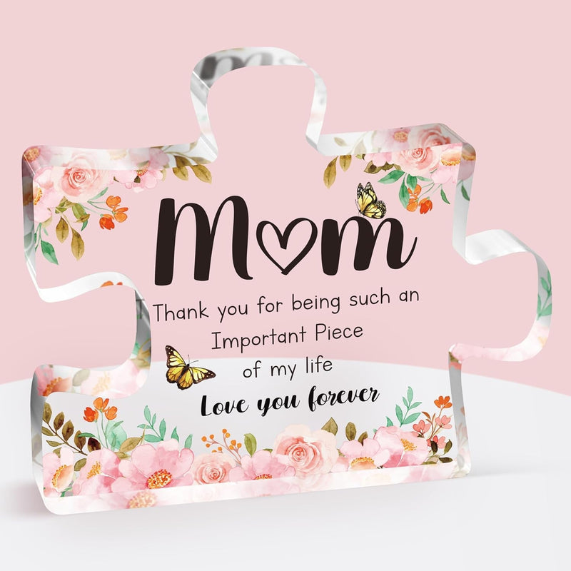 Gifts for Mom - Delicate Mom Birthday Gifts from Daughter Son - Engraved Acrylic Block Puzzle Piece 3.9 X 3.3 Inch - Mothers Day Birthday Christmas Gifts for Mom, Ideas