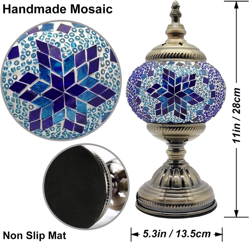Anton Turkish Moroccan Mosaic Lamp Bedside Table Lamp Night Lights with Bronze Base