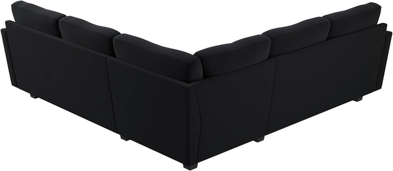 HONBAY Convertible Sectional Sofa L Shaped Couch for Small Apartment Reversible Sectional Couch for Living Room,Velvet Black