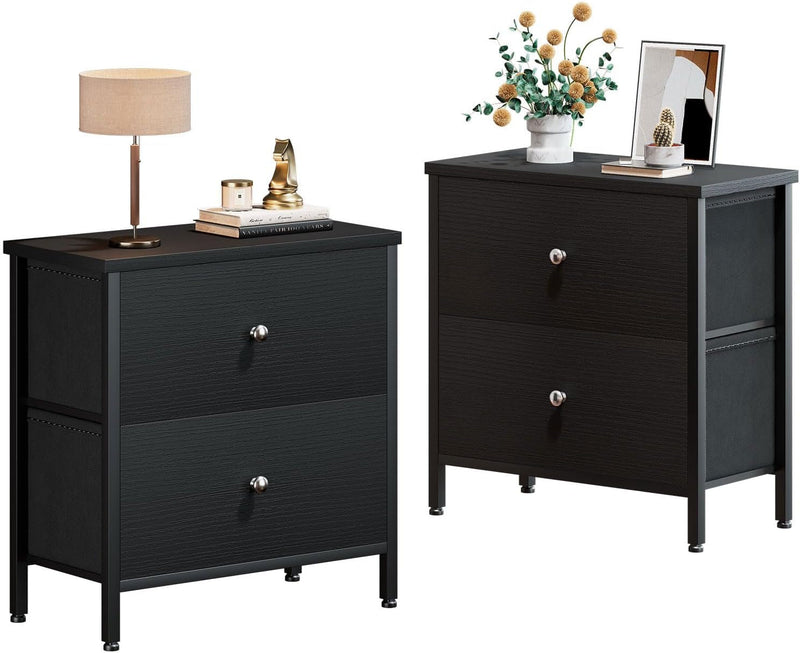 BOLUO Black Nightstand 2 Drawer Dresser for Bedroom,Small Night Stand End Table with Fabric Drawers Modern
