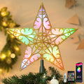 Christmas Star Tree Topper, RGB 8In Glittered Star Tree Topper Light with 20 LED Lights, Hollow Designed with USB Plug for Indoor New Year Holiday Tree Decoration