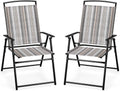 Giantex Patio Chairs Set of 4, Outdoor Folding Chairs with Armrests, Metal Frame, outside Foldable Dining Chairs for Lawn Deck Porch Beach Yard (Gray & Black)