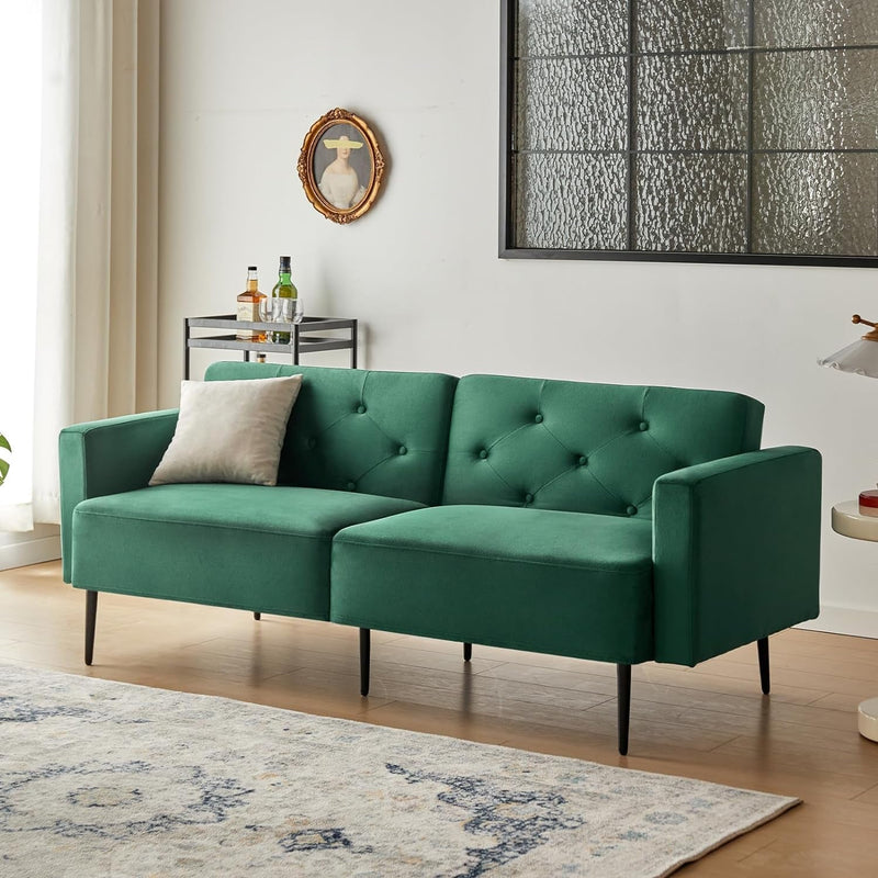 Cpintltr 74" Loveseat-Sofa, Samtcouch, umwandelbares Schlafsofa, Futon-Schlafsofa mit konischen Metallbeinen, gepolsterte Fouches-Sitzmöbel für Wohnzimmer, Apartment, Lounge