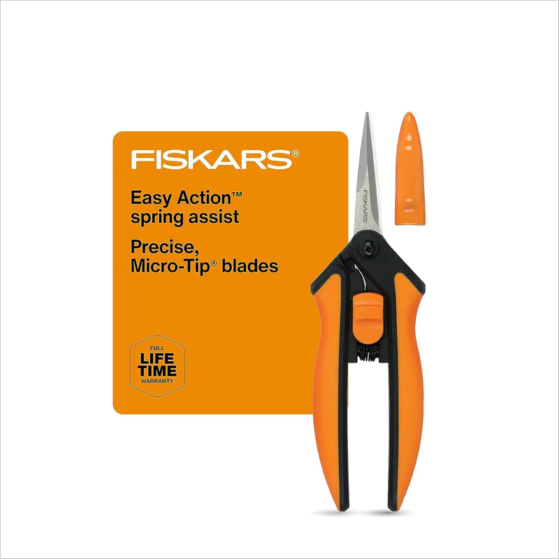 Fiskars Pruning Snips - 6" Garden Shears with Comfort Grip and Spring Action - Sharp and Precise Non-Stick Steel Blades - Quality Pruning Shears for Plants in Grow Tents and Hydroponics - 2 Pack