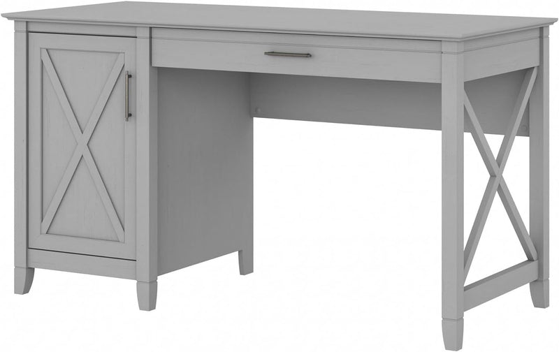 Bush Furniture Key West Computer Desk with Storage | Farmhouse PC Table for Home Office in Linen White Oak | 54W X 24D