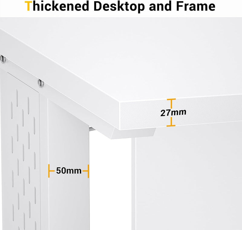 Homieasy L Shaped Office Desk with Storage Cabinet and Recessed Power Strip LED Strip, 55 Inch Thickened Heavy Duty Executive Computer Desk with 2 Drawers and 1 Door Cabinet, White