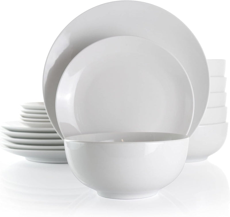 Elama White Porcelain Dish Dinnerware Set, 16 Piece, Camellia