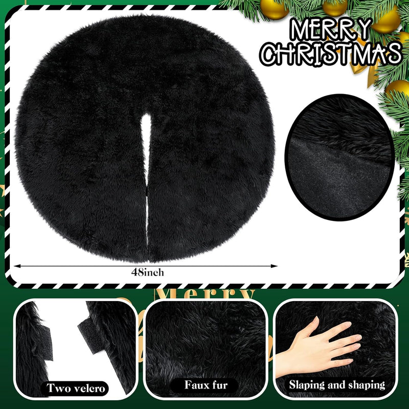 Civaner Black Christmas Tree Skirts Plush Christmas Tree Decorations 48 Inch Faux Fur Plush Christmas Tree Skirt Xmas Tree Mat Christmas New Year Holiday Party Tree Skirts for Indoor Home Ornaments