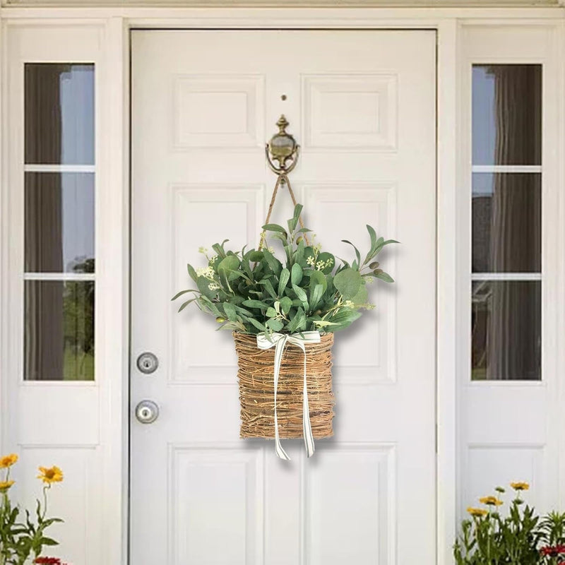 Front Door Hanging Basket Wreath Artificial Flowers Dining Room Spring Wreath Greenery Leaves for Festival Wedding Courtyard