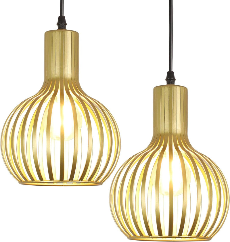 DLLT 2-Pack Gold Pendant Light Fixtures, Adjustable Pendant Lighting over Sink, Farmhouse Metal Pendant Lights Kitchen Island, Vintage Brass Hanging Light for Living Room, Dining Room, Bedroom, E26