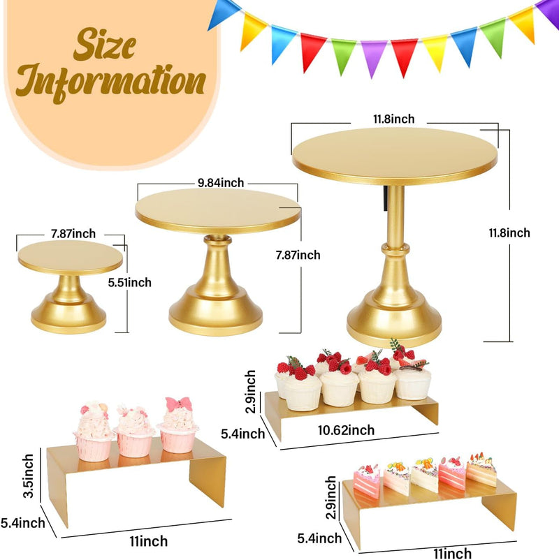 6PCS Cake Stand Set, Gold Metal Cake Stands for Party, Dessert Table Display Set, 3 Size round Cake Pedestal Stand with Cupcake Risers Stands, Dessert Cake Holders for Weddings, Birthday, Baby Shower