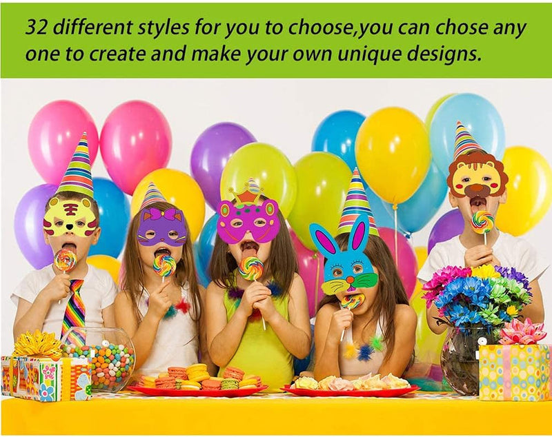 Animal Masks for Kids Blank Mardi Gras Mask Party Masks for Safari Jungle Animal Theme Birthday Party Cosplay Halloween Dress-Up Masks - 32 Styles