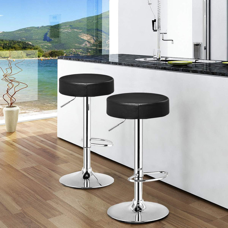 COSTWAY Bar Stool, Modern Swivel Backless round Barstool, PU Leather Armless Bar Chair with Height Adjustable, Chrome Footrest, Sturdy Metal Frame for Kitchen Dining Living Bistro Pub (Black, 1 Pc)