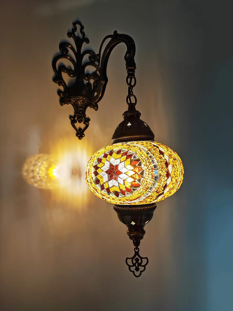 Angora Tonalli Wall Lamp - Large Globe | 100% Handmade in Turkey, Glass, Mediterranean, Bohemian, Turkish Moroccan Mosaic Wall Lamps, Vintage Wall Sconce for Indoor and Outdoor | 15.75 Inches
