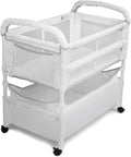 Arm’S Reach Clear-Vue Co-Sleeper Bedside Bassinet Featuring Clear Mesh Panels with Fold-Down Side, Large Attached Storage Basket, 4 Wheels, and Height-Adjustable Legs, Gray