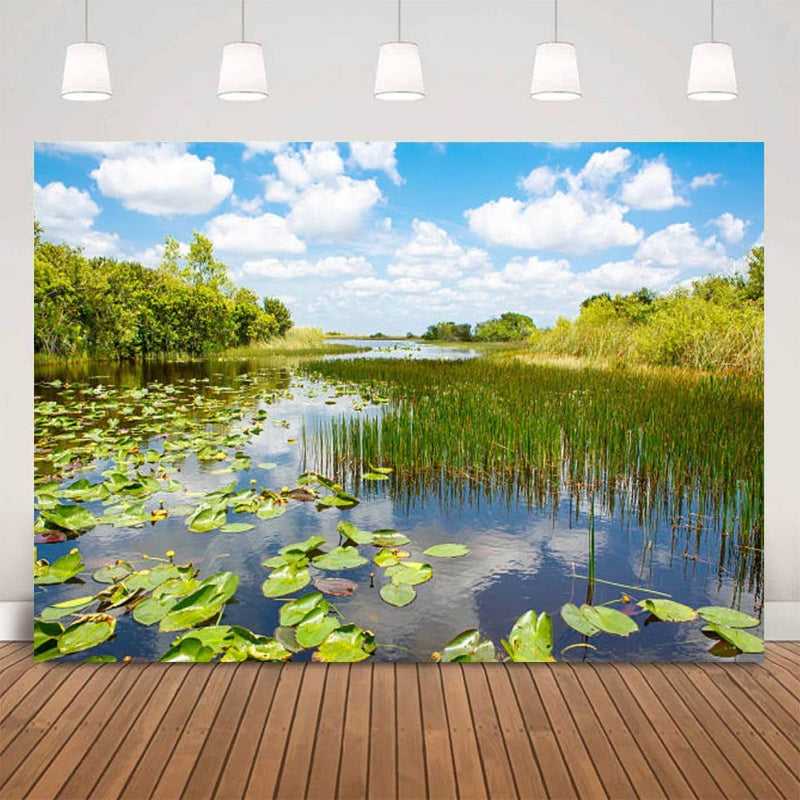 Florida Wetland Airboat Ride at Everglades National Park Photography Backdrop Photographer Portrait Banner Photo Studio Photobooth Prop Photography Background Decoration Supplies 7×5Ft