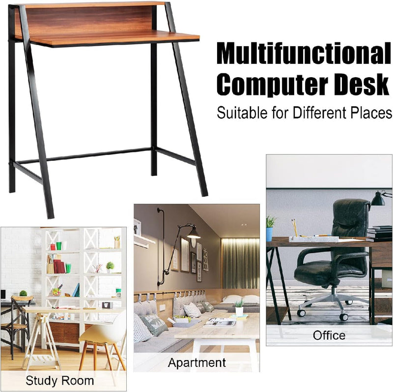 Computer Desk, Home Office Study Desk with 2 Bookshelf, Industrial Simple Style Wood Table Metal Frame for PC Laptop Notebook Mesa Para Computadora