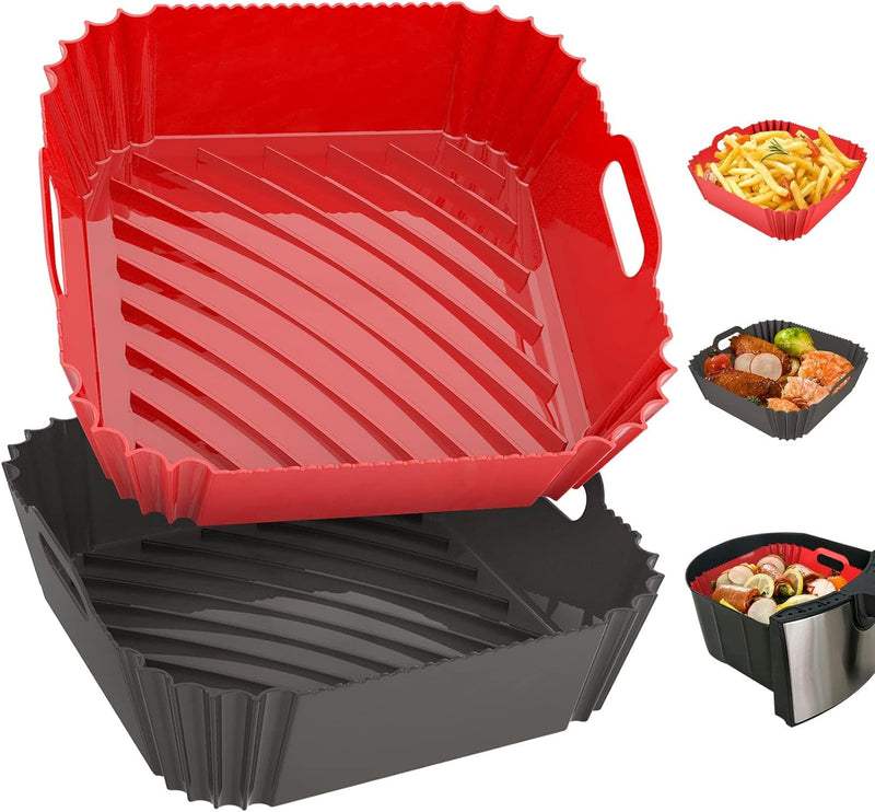 Air Fryer Silicone Liners Square 2 Pack 7.1 Inch Airfryer Liners 4-7 QT Reusable Air Fryer Liners Silicone Pot Oven Liner Baking Tray, Air Fryer Basket Silicone Mat Bowl Air Fryer Accessories Kitchen