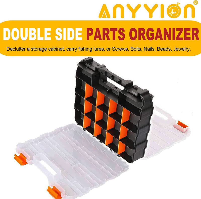 Anyyion Small Parts Organizer, 34-Compartments Double Side Parts Organizer with Removable Dividers for Hardware, Screws, Bolts, Nails, Beads, Jewelry & More by Stalwart