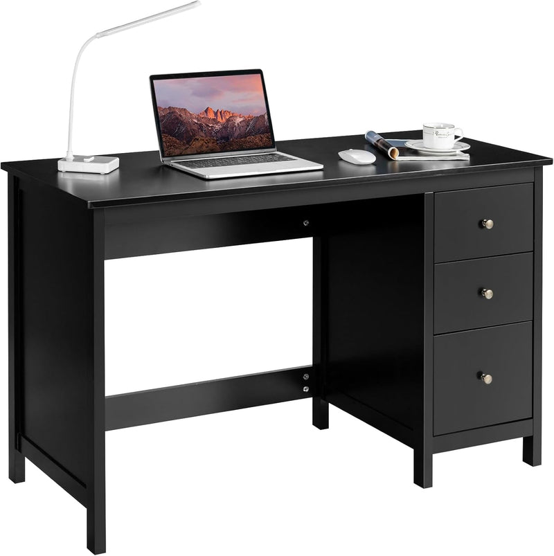 Computer Desk, 48 Inch Home Office Desks with Drawers, Modern Makeup Vanity Table, Teens Writing Gaming Desk, White Desk with Drawers for Bedroom, Study, Office (Brown)