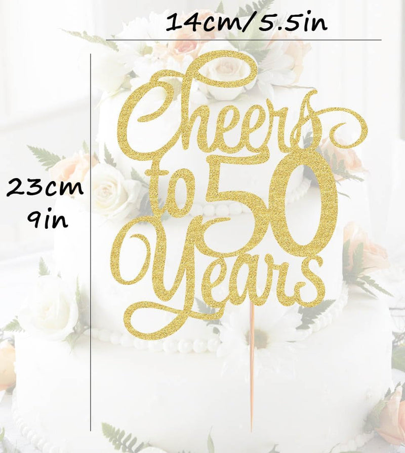 Cheers to 50 Years Cake Topper - Gold Glitter 50Th Birthday Cake Decorating Supplies, Perfect for 50Th Anniversary or Fifty Birthday Party, Photo Booth Props