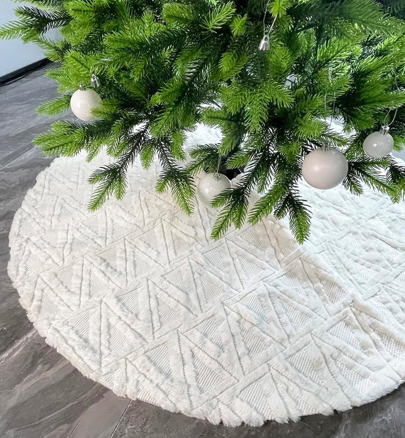 AOGU 48 Inch Christmas Tree Skirt Faux Fur with Cable Knit Knitted Thick Tree Decorations for Christmas Holiday Decorations