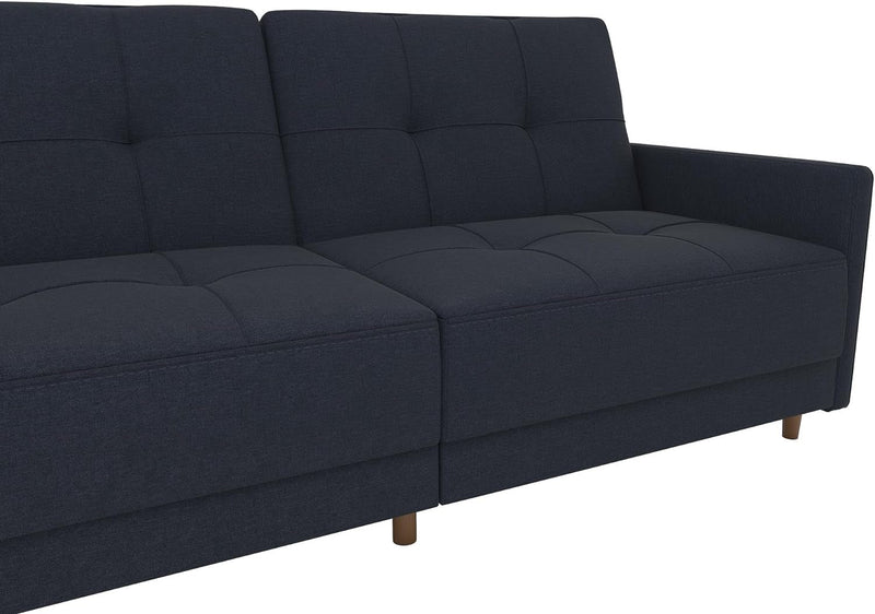 DHP Andora Coil Futon Sofa Bed Couch with Mid Century Modern Design - Navy Blue Linen