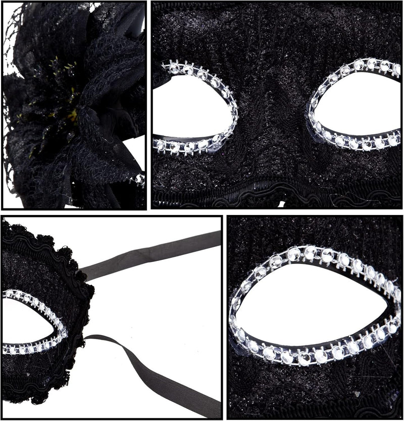 Boobeen Halloween Lace Mask, Masquerade Venetian Mask Lace Eye Mask, Half Face Masquerade Mask for Carnival Ball Dress Party