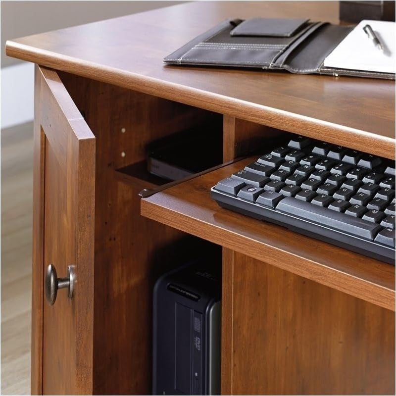 BOWERY HILL Wood Home Office Computer Desk with Tower Drawer in Brushed Maple