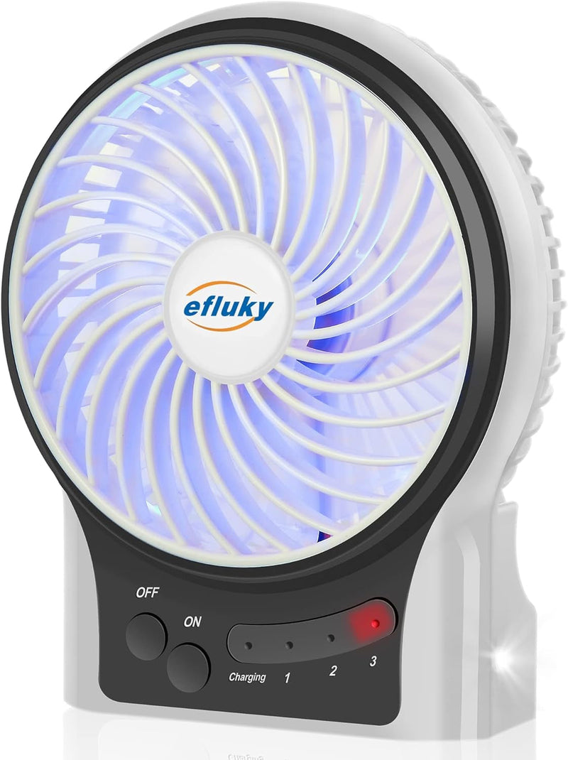 Efluky 3 Speeds Mini Desk Fan, Rechargeable Battery Operated Fan with LED Light, Portable USB Fan Quiet for Home, Office, Travel, Camping, Outdoor, Indoor Fan, 4.9-Inch, Black