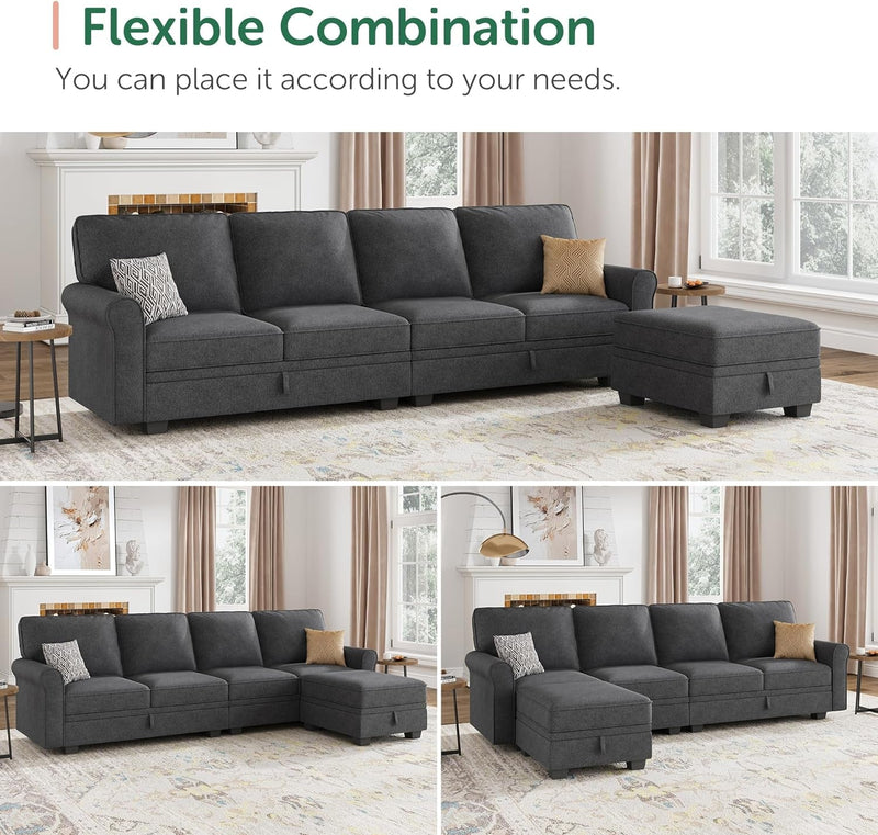 HONBAY Sectional Couch with Storage Seat L Shaped Sectional Couch with Reversible Chaise Small Sectional Couches for Living Room,Dark Grey