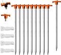 Eurmax USA Galvanized Non-Rust Camping Family Tent Pop up Tent Stakes Canopy Anchors Heavy Duty 10Pc-Pack, with 4X10Ft Ropes & 1 Orange Stopper