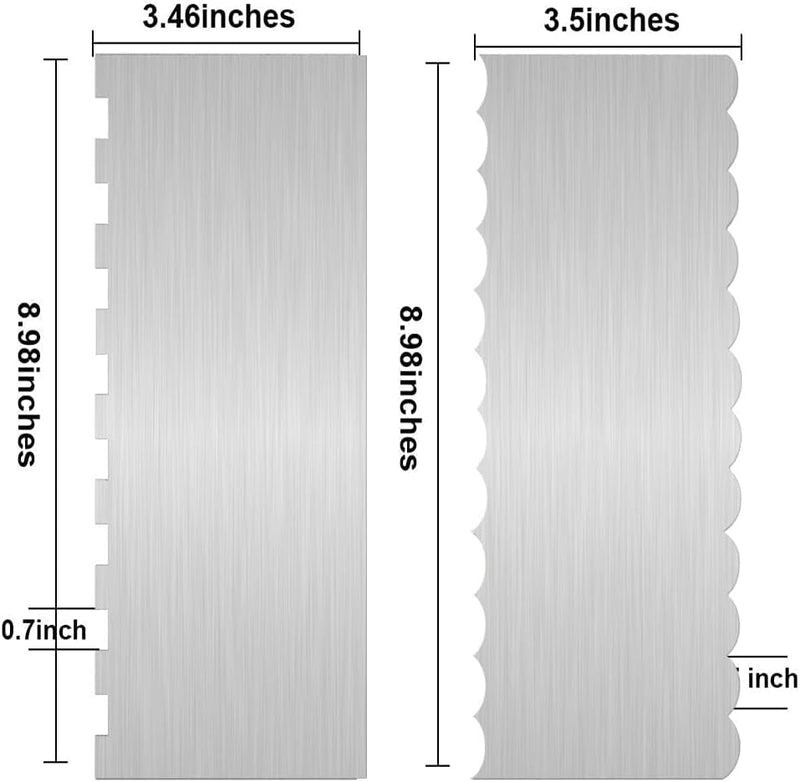 2 Pc Stainless Steel Cake Scraper Cake Decorating Tools Edge Side Jagged Wave Double Sided Patterned Comb Metal Cake Carving Smoothing Cream Pastry Baking(Cs-21，Cs-25)