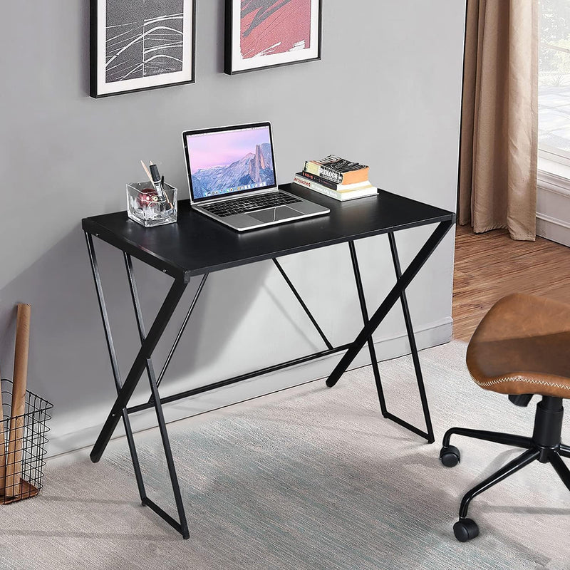 Furniturer Computer Desk 35.5''Laptop Writing Study Desk Simple Writing Table with Metal Frame Easy Assemble save Space Table for Home Office, Black