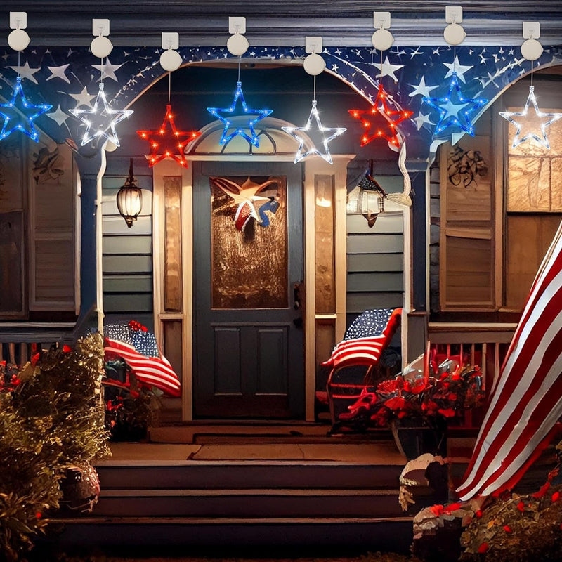 4Th of July Decorations, 3 Pack Red White and Blue Window Lights with Suction Cup, Battery Operated Star Independence Day String Lights with Timer Function & 2 Modes for Memorial Day Patriotic Decor