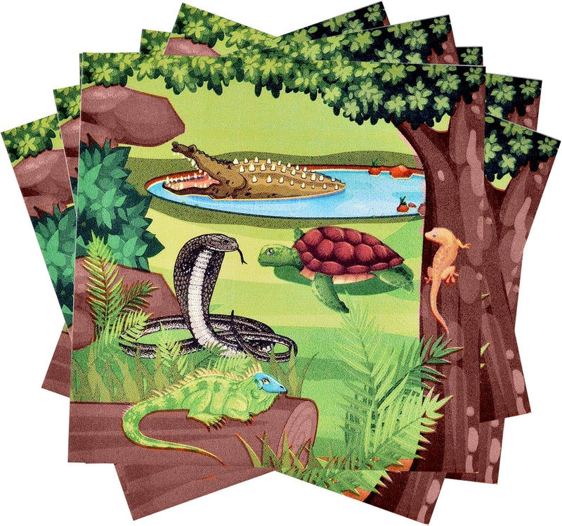 122 Pcs Reptile Lizard Snake Party Supplies Set Paper Plates Cup Napkin for Wildlife Turtle Wilderness Jungle Birthday Disposable Dinnerware Serves 24