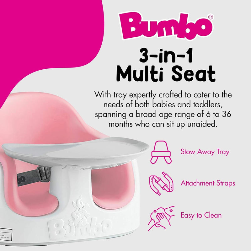 Bumbo Multi Seat 3-In-1 Baby & Toddler Convertible Non-Slip Floor, High Chair, and Booster Seat Combo W/Removable Tray and Buckle Strap, Cradle Pink