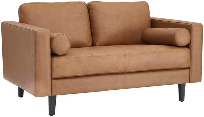 Barrel Love Seat, Button Tufted Faux Leather Barrel Loveseat Sofas, Midcentury Modern 2 Seater Sofa Couch, Small Loveseats for Small Spaces, Bedrooms, Love Seats Couches for Living Room - Black