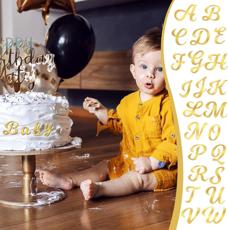 64PCS Gold Letters, Acrylic Cake Topper, 0-9 Number and A-Z Letters for Cake Decorating, DIY Personalized Cake Topper Birthday, Custom Cake Topper for Birthday Party Supplies