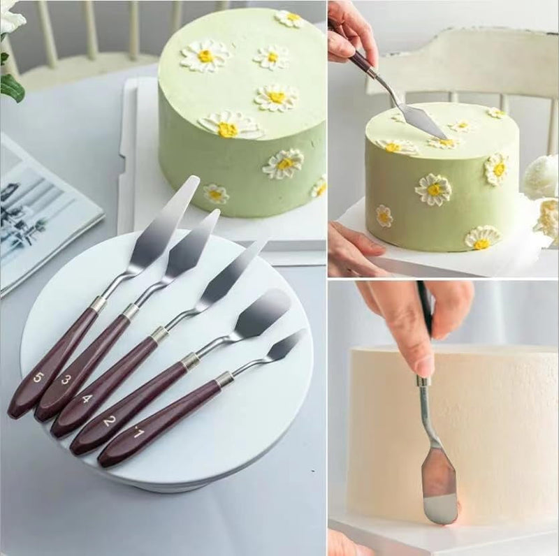 Cake Cream Spatula 5 Pieces, Stainless Steel Cake Apatula with Frosting Icing Decorating Knife Art Painting Baking Pastry Tool Palette Knife for Cake Fondant Chocolate (5 Pcs)