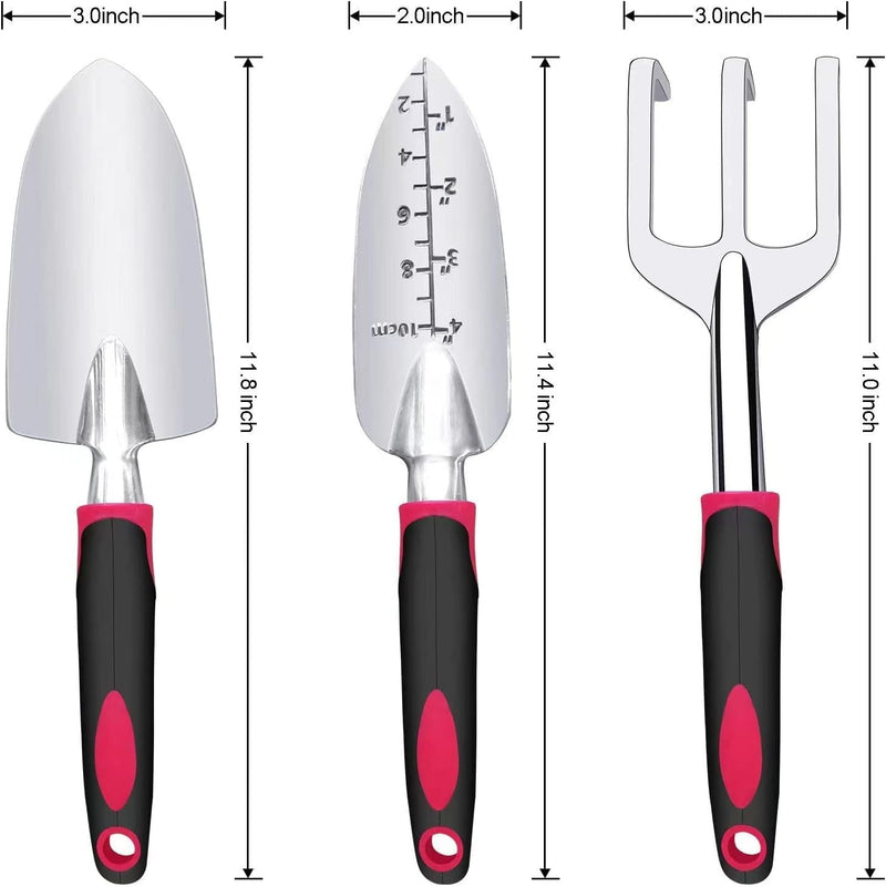 Garden Tool Set, 3 Pieces Aluminum Heavy Gardening Kit Including Hand Shovel, Transplant Shovel and Hand Rake with Soft Rubber Non-Slip Handle, Peoplewholovegardeningenjoy Apleasant Experience