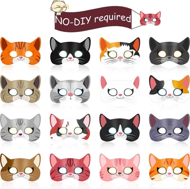 Blulu 16 Pieces Halloween Cat Masks Cat Birthday Party Supplies, Cat Masks Kitten Masks for Cat Theme Party Kitty Party