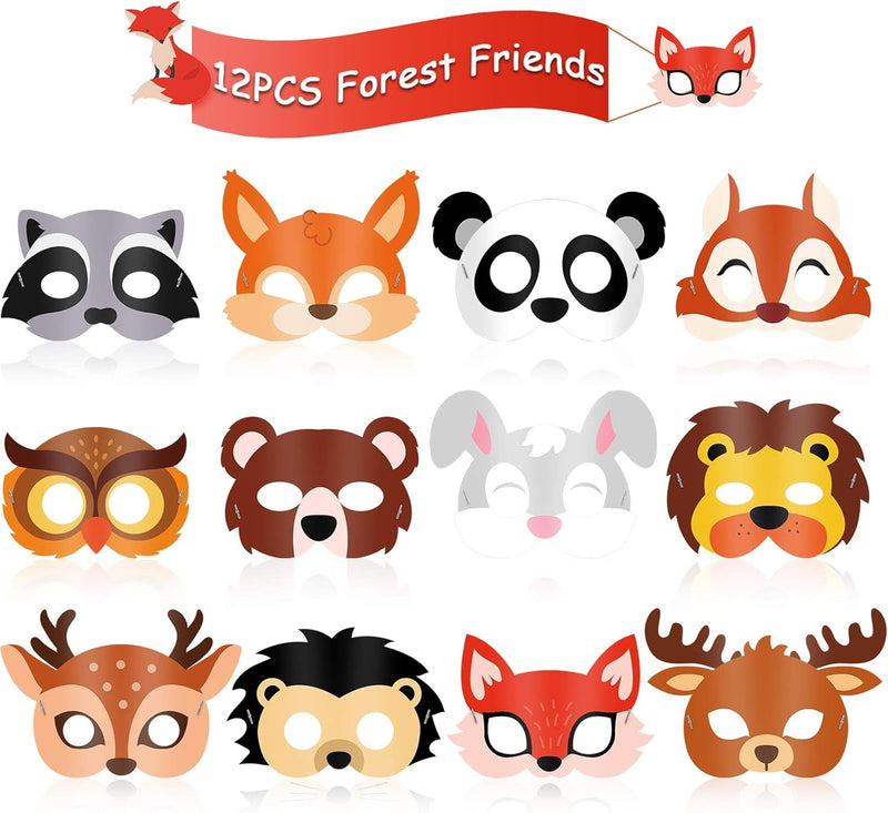 Blulu 12 Piece Kids Animal Masks Forest Friends Animals Cartoon Masks Jungle Woodland Animals Theme Costume Party for Animal Birthday Party Halloween Masks Dress-Up Party Favors Decoration Supplies