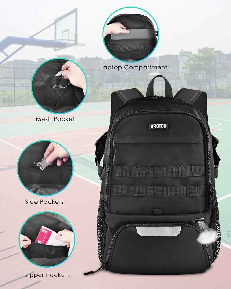 BROTOU Basketball Bag, Soccer Backpack Volleyball Football Backpack Sports Gym Bag with Shoe&Ball Compartment