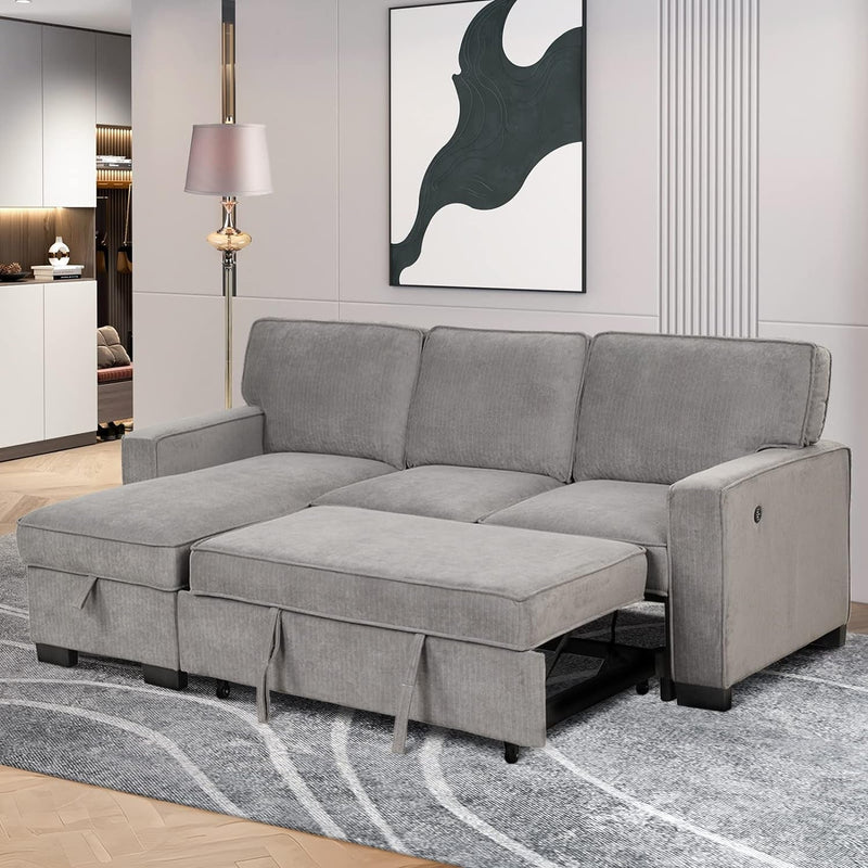 CANMOV Convertible Sectional Sofa Couch, L Shaped Sleeper Sofa with Storage Chaise Convertible Sofa Bed with Reversible Chaise, Sofa Beds for Living Room (Light Gray)