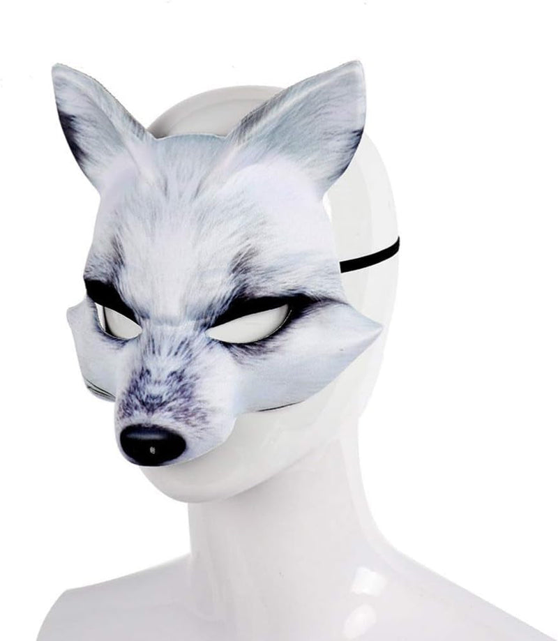 AMOSFUN Halloween Fox Half Mask Cosplay Animal Face Mask Realistic EVA Party Mask for Halloween Cosplay Costume Accessory (White)