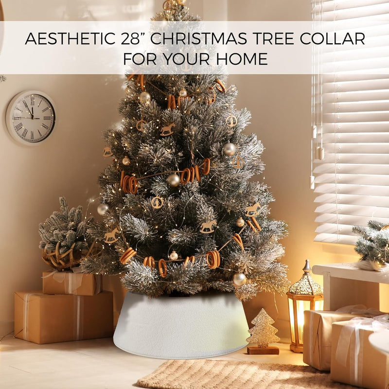 Beautiful Christmas Tree Collar - Authentic 28" Boucle Tree Ring for Any Christmas Tree - Easy to Set up Skirt Enhances Your Holiday Home Decor